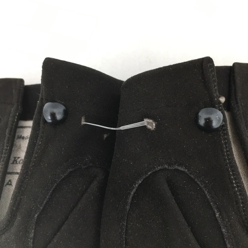 Vintage Kay Fuchs Faux Suede Leather Gloves Black 66378 Made in France
